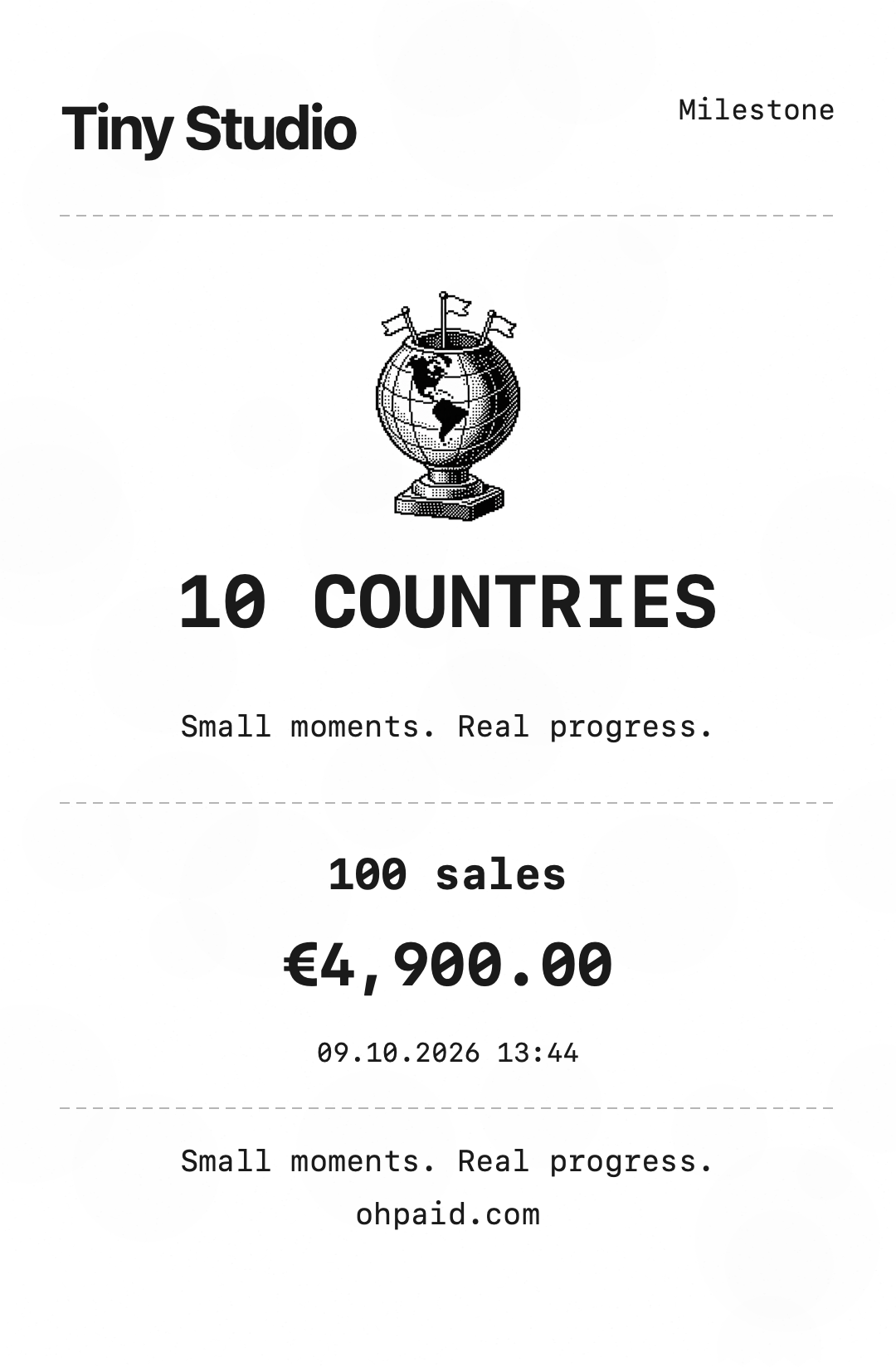 Example achievement 10 countries receipt