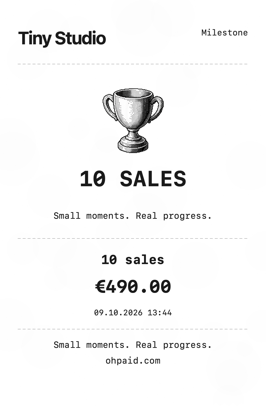 Example achievement 10 sales receipt
