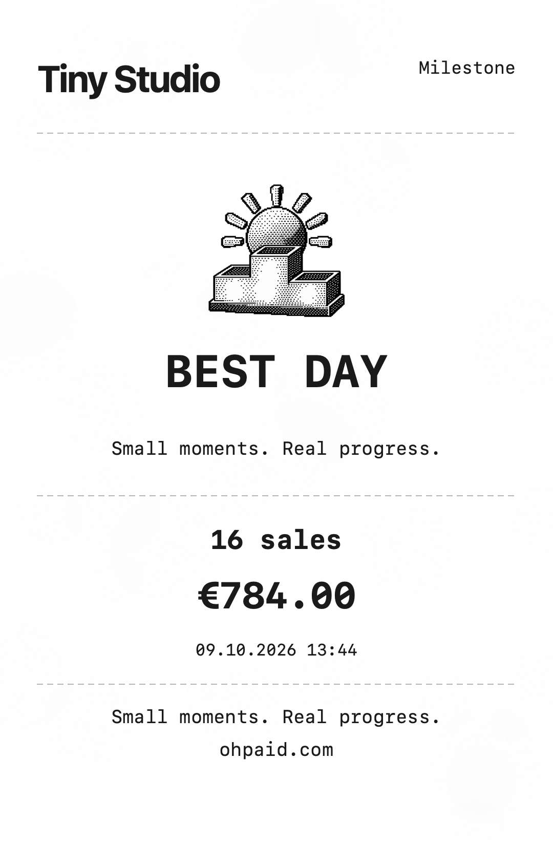 Example achievement best day receipt