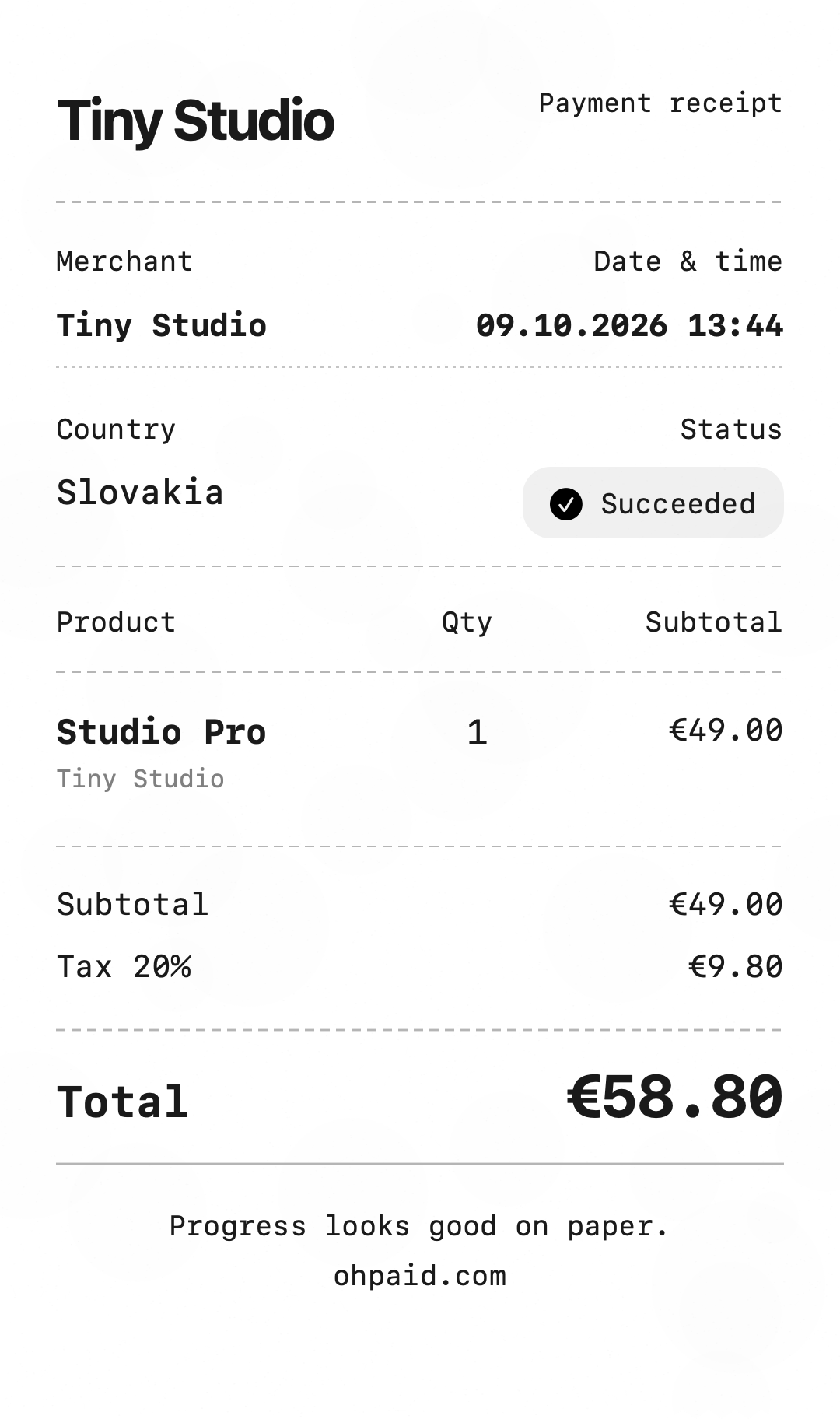 Example sale 0 receipt