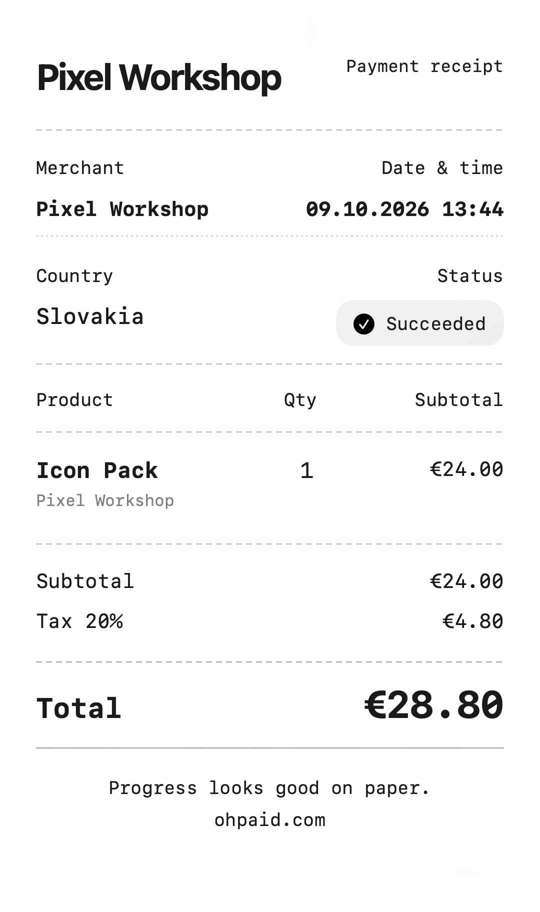 Example sale 1 receipt