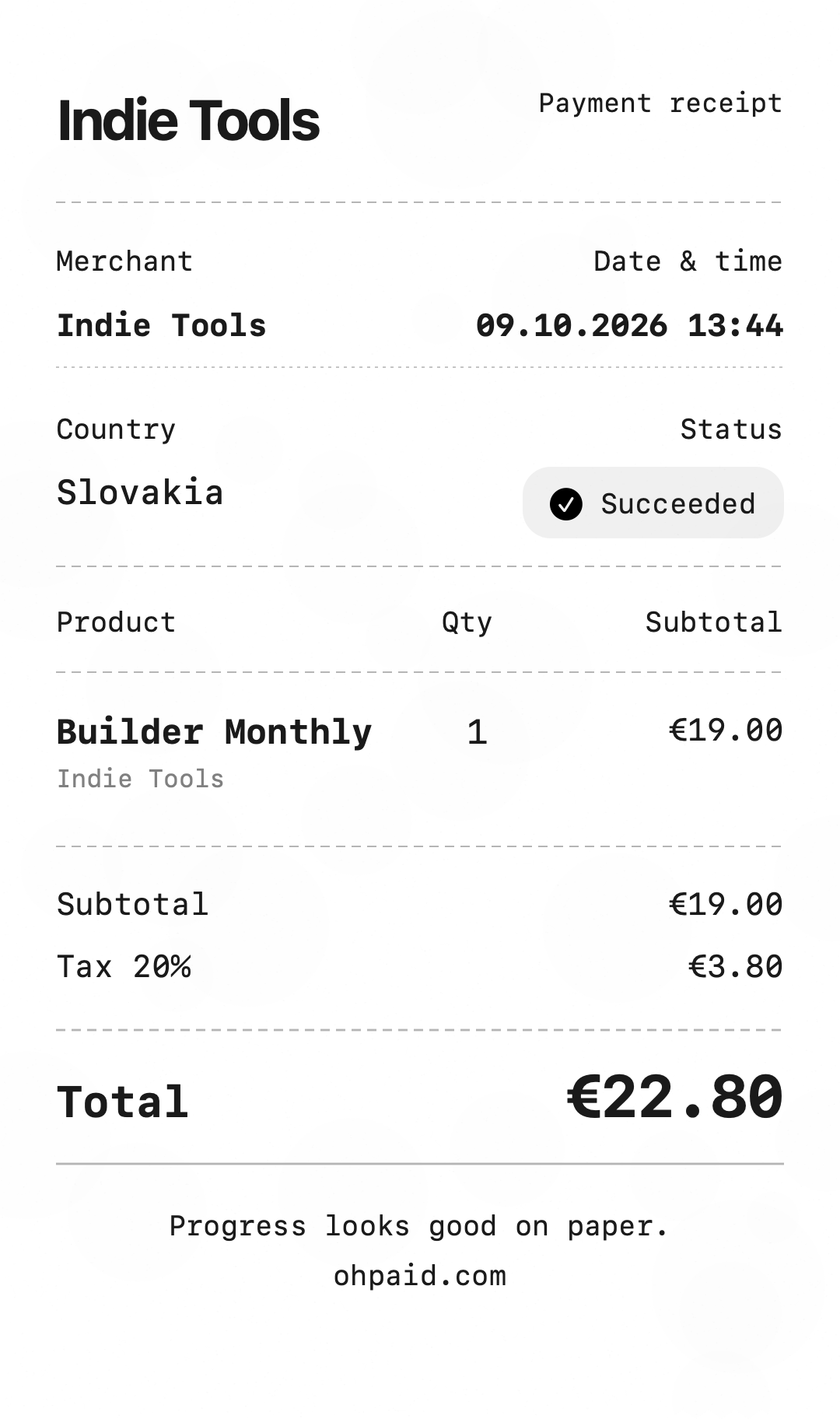 Example sale 2 receipt